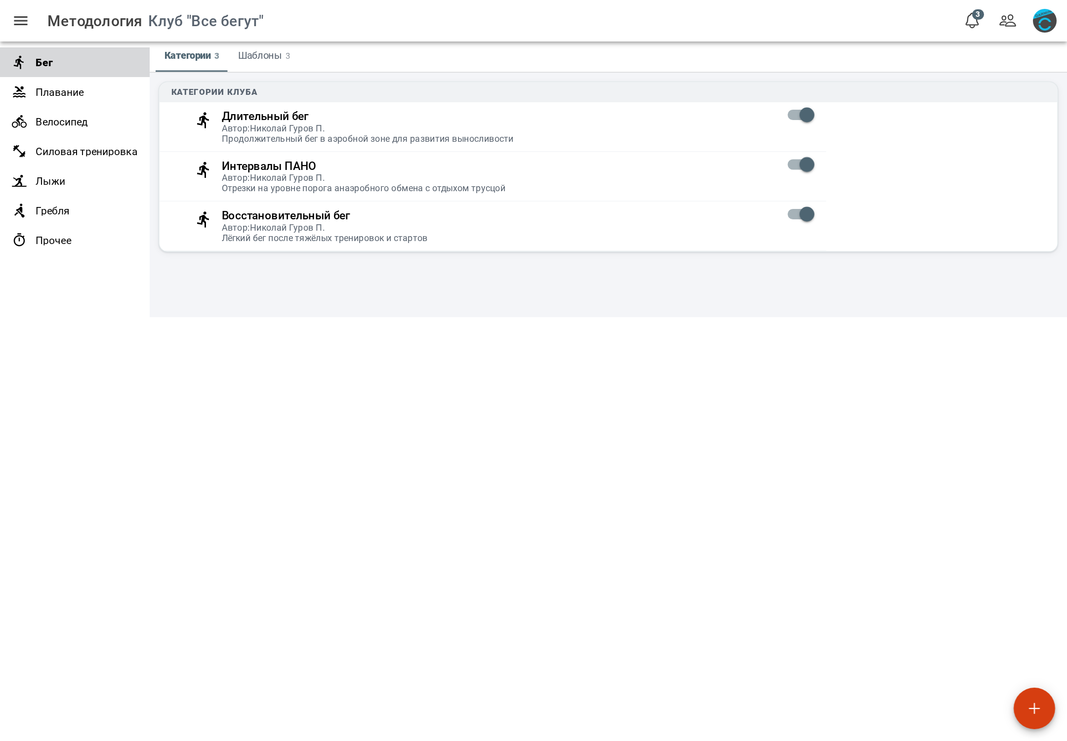 Club templates and categories in Staminity
