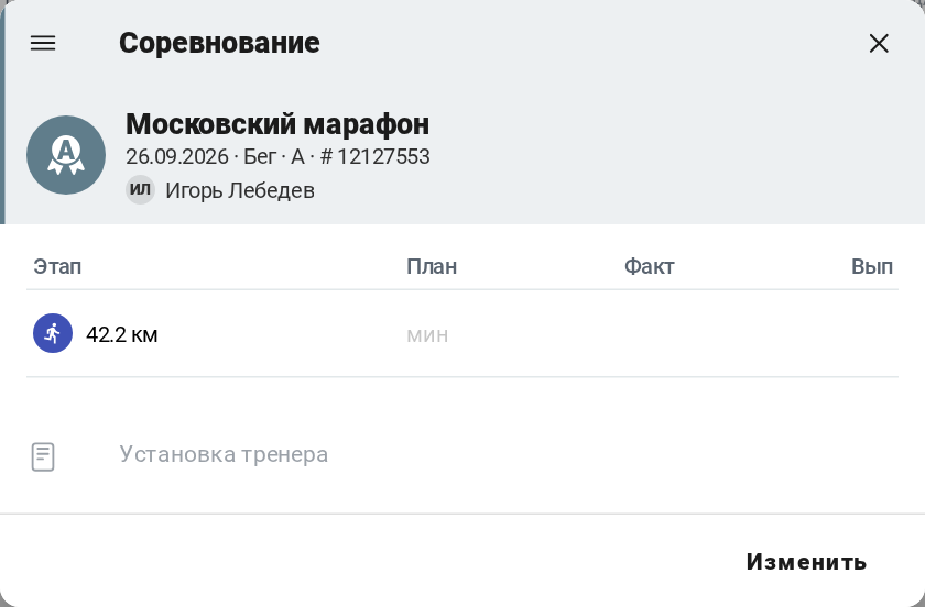 Соревнование: этапы, план и факт