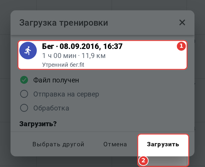 Окно загрузки: тренировка из файла и «Загрузить?»